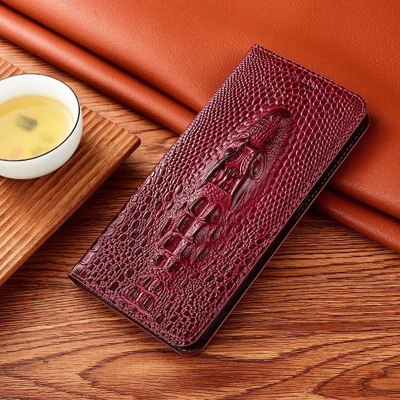 Crocodile Genuine Leather Magnetic Flip Case For iPhone 16 16e 15 14 11 12 13 Pro X XS Max Plus Mini SE 2025 All-inclusive Cover