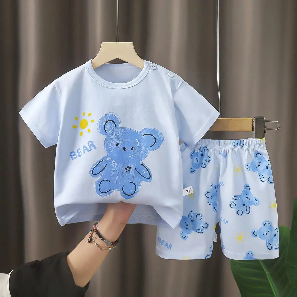 Child Short Sleeve Suits Summer Pure Cotton Tshirt Shorts 2 Piece Set 2024 Toddler New Style Short Sleeve Cartoon Tees+Shorts