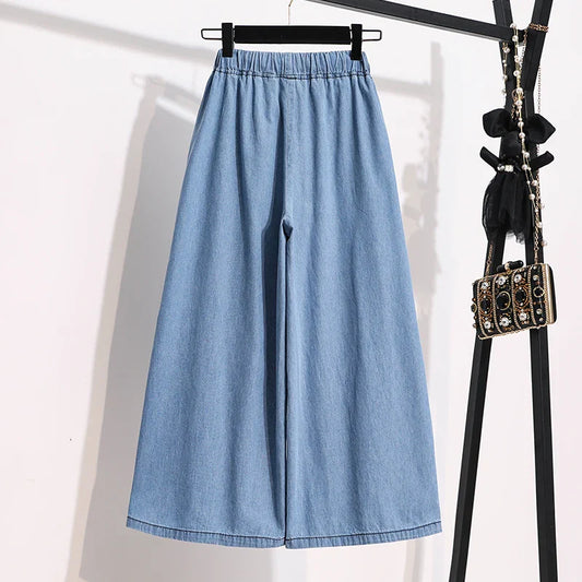 2026 High Waist Loose Fit Wide Leg Jeans Women Plus Size Casual Straight Workwear Trousers Summer Autumn Denim Capri Pants
