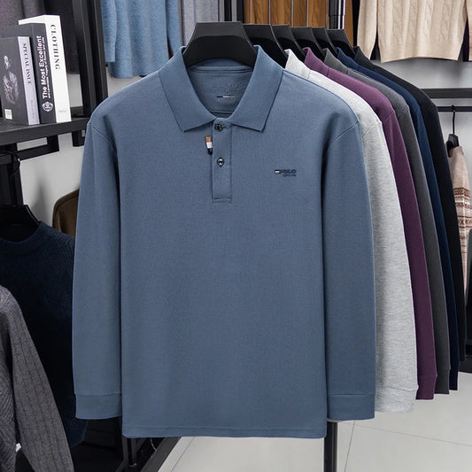 Men's Luxury Brand 100 Cotton Embroidered Polo Shirt Spring Autumn Business Leisure Lapel Long Sleeve T-shirt Handsome Menswear