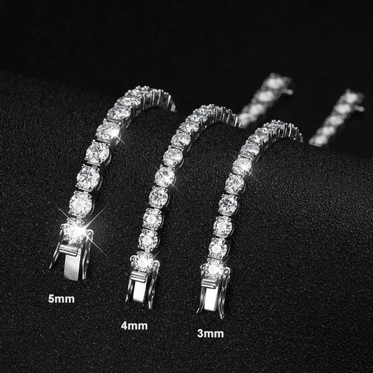 Bracelet de tennis en moissanite 3mm 4mm 5mm pour femme homme, en argent sterling 925 plaqué or 18 carats, bijou de chaîne de main en moissanite