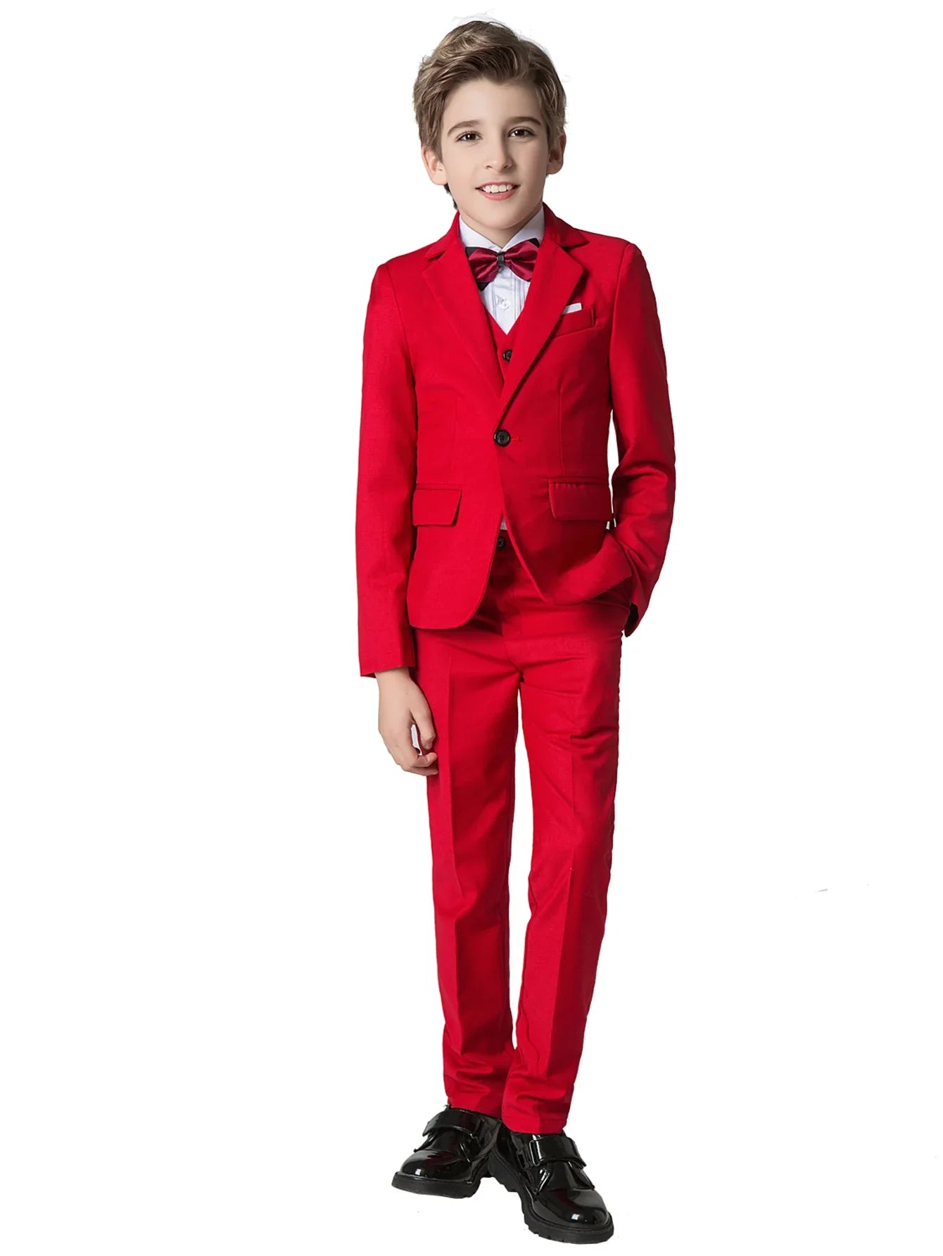 Boys Suits Colorful Formal Suits 4 Piece Slim Fit Dresswear Suit Set Jacket Vest Pants and Tie)School Uniforms