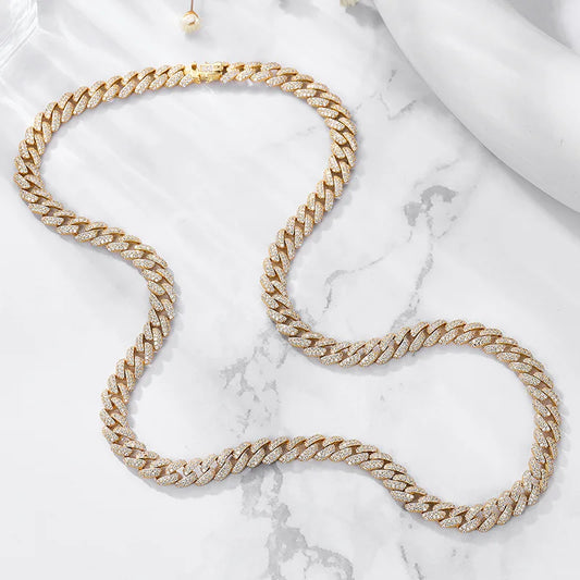 Bracelet cubain en argent sterling plaqué or 18 carats S925 pour femmes et hommes, avec zircons et diamants à haute teneur en carbone, chaîne à maillons style hip-hop