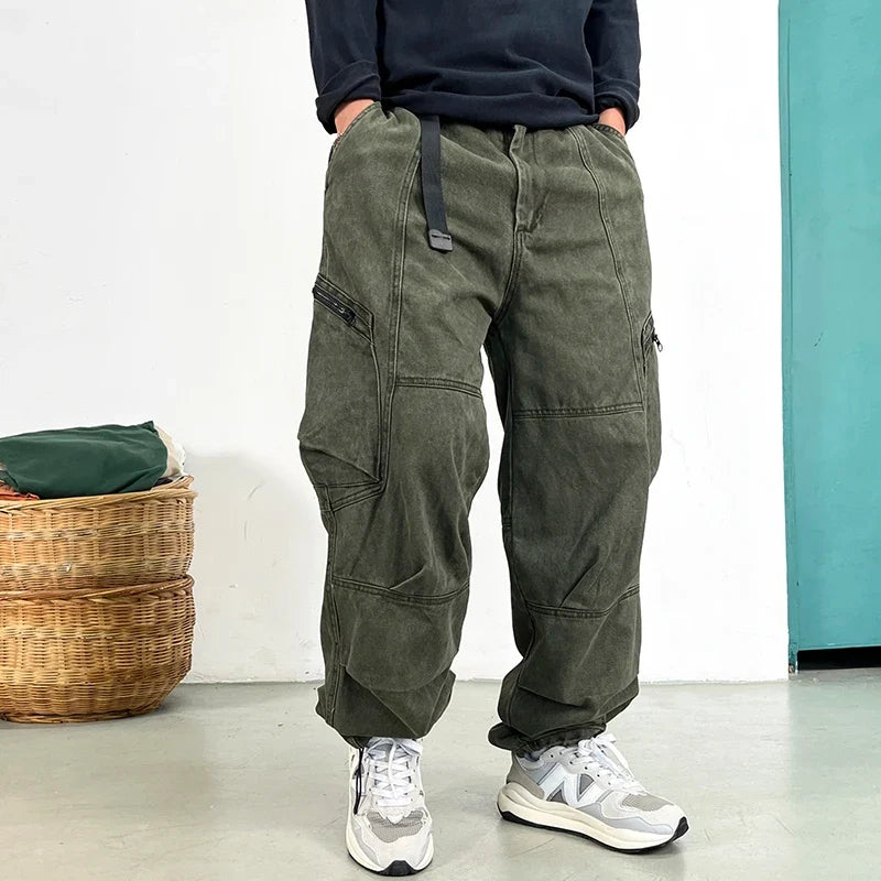 Japanese Streetwear High Quality Long Staple Cotton Twill Cargo Pants Men Harajuku Plus Size Casual Work Pants Baggy Trousers