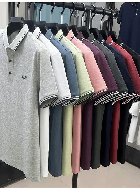 100% pure cotton embroidered new men's casual short sleeved polo shirt, fashionable, breathable, comfortable and versatile top