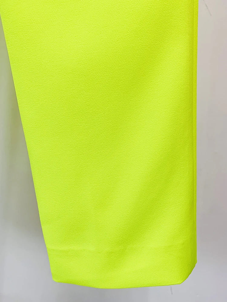 HIGH STREET Newest Fashion 2026 Designer Jacket Women Peak Strong Shoulder Double Breasted Long Blazer Fluorescein