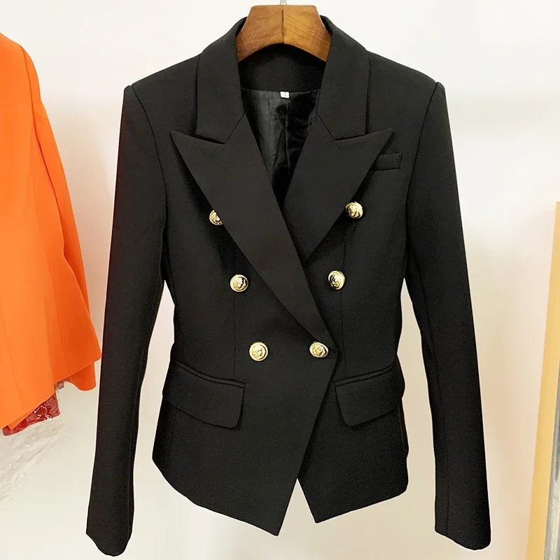 Pink Blazer Women TOP QUALITY Coat 2025 White Slim Blazer Jacket Female Double Breasted Metal Lion Buttons Women Blazers Tops