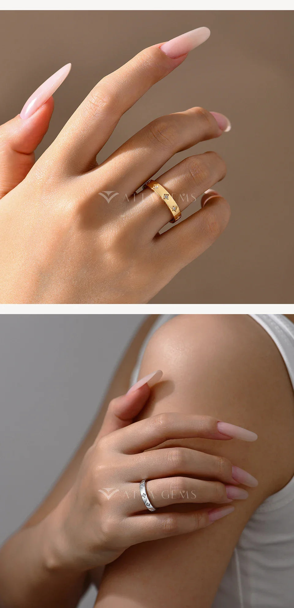 Round Cut Moissanite Rings Star Design for Women 925 Sterling Silver Ring Yellow Gold Plated Classic Engagement Jewelry