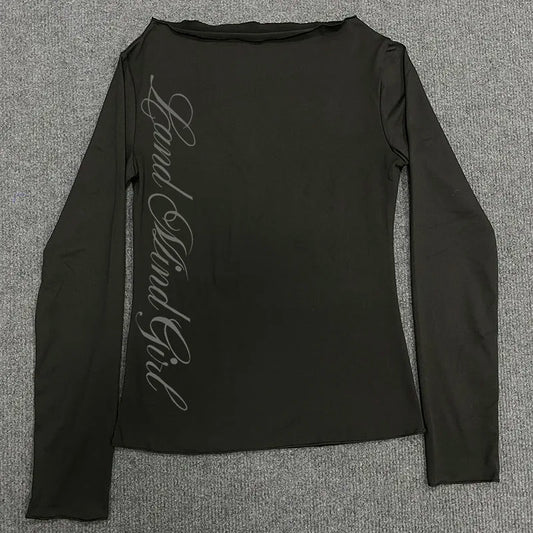 Y2k Aesthetics Crop Tops Graphic Printed T Shirt Fairycore Grunge Clothes Korean Fashion Harajuku Gothic Streetwear Long Sleeves