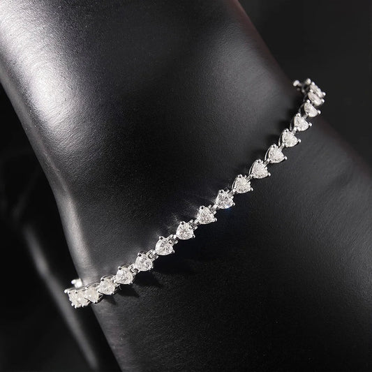 Bracelet moissanite cœur entier 3 mm, 100 % argent sterling S925 plaqué or 18 carats pour femme, bijoux raffinés pour fête, cadeau
