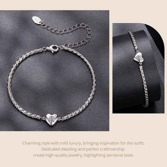 Bracelet Cœur en Moissanite Réglable Chaîne de Poignet Épaisse en Corde Torsadée pour Femmes Bijoux de Saint-Valentin Cadeau d'Amour Vintage