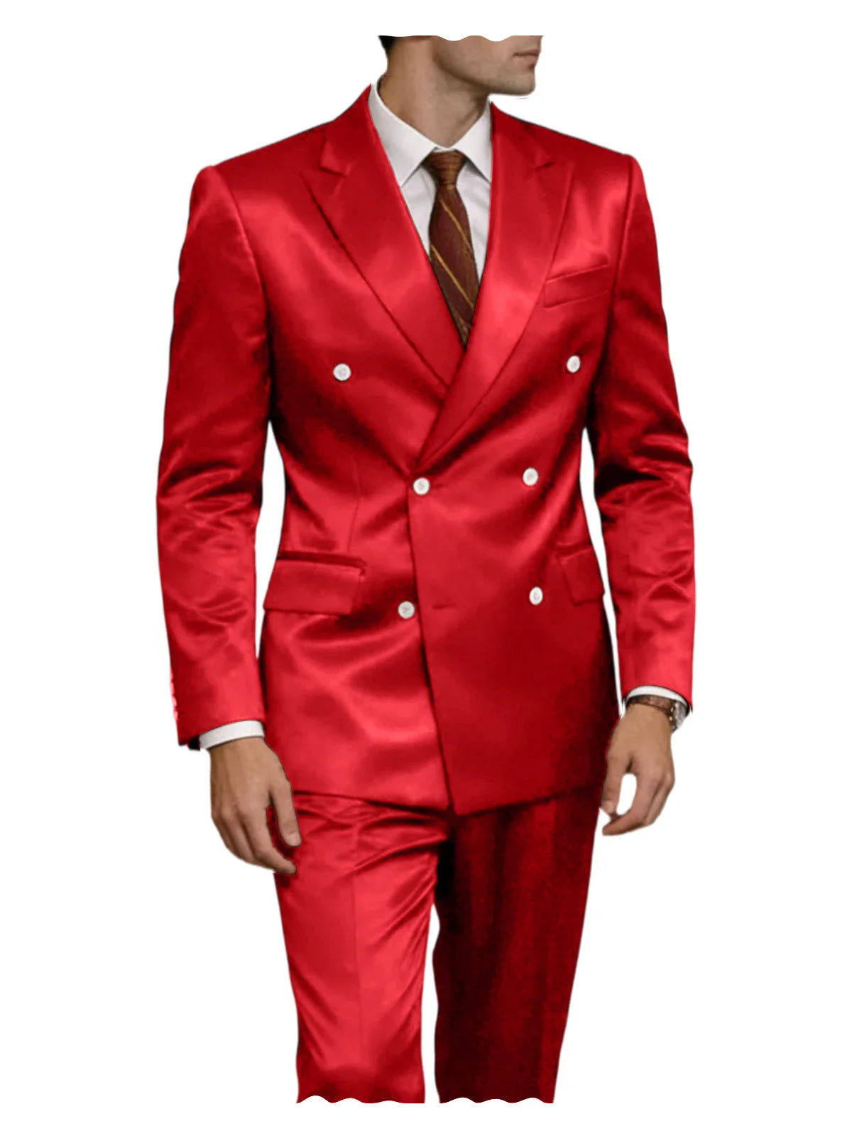 Luxury Men's Shiny Satin 2 Piece Suit Peak Lapel Double Breasted Jacket Pants Elegant Slim Fit Formal Tuxedo for Wedding Party