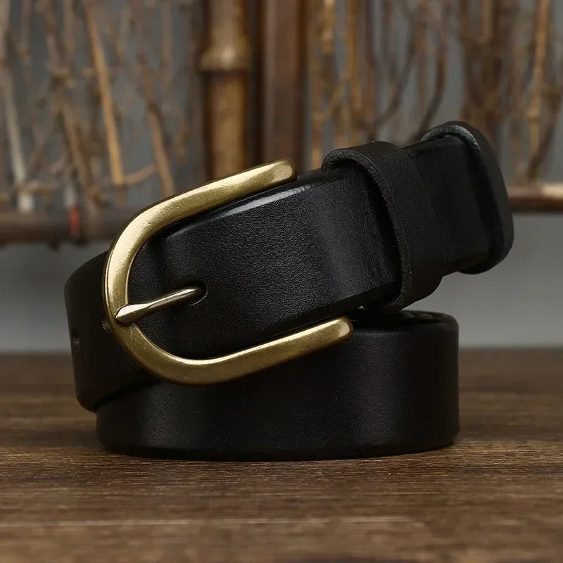 3.3CM Top Cow Genuine Leather Belts for Men Luxury Designer High Quality Copper Brass Buckle Vintage Cowboy Jeans Male Belt