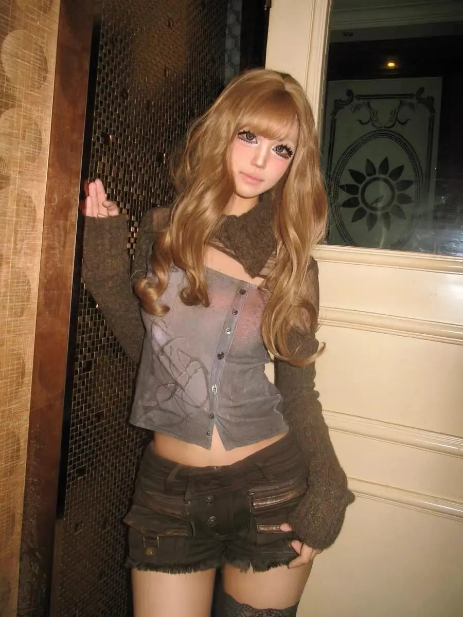 American Spice Girl Multi-Pocket Denim Shorts Women's New Low Waist Hips A-Word Y2k Hot Pants