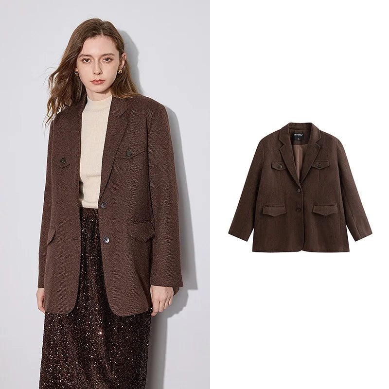 Women Blazer Jacket 2024 Autumn and Winter 2024 New High-end Tailored Collar Thicking Jacket Coat