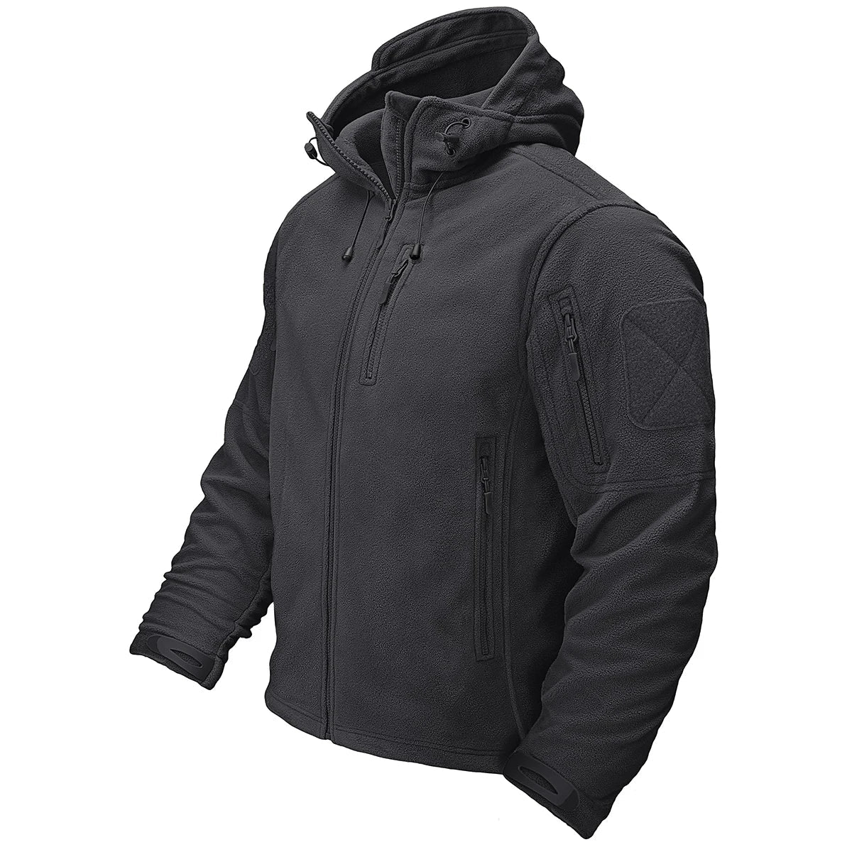 Fall Winter Men's Hooded Fleece Jacket Full Zip Up Soft Warmth Windproof Coat Outdoors Working Hiking Fishing Outerwear