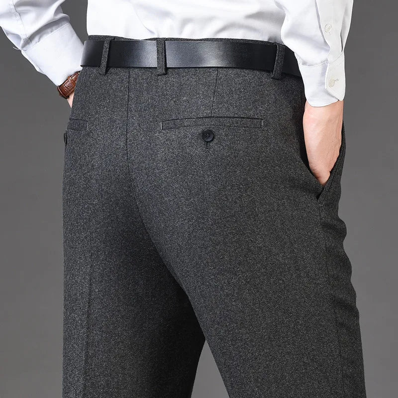 Cashmere Suit Pant For Men Loose Striped Hight Waist Wool Trousers Classic Straight Formal Mens Dress Pants Business Size 42 44