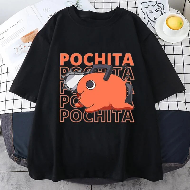 Anime T-Shirt Funny Pochita Graphic Printing Short Sleeve Summer Casual Round Neck Loose T-Shirt Top