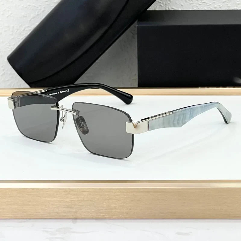 Luxury Rimless Sunglasses Irregular Square Alloy Acetate High Street Men Women Handmade in Germany UV400 THE MAGIC III with Case
