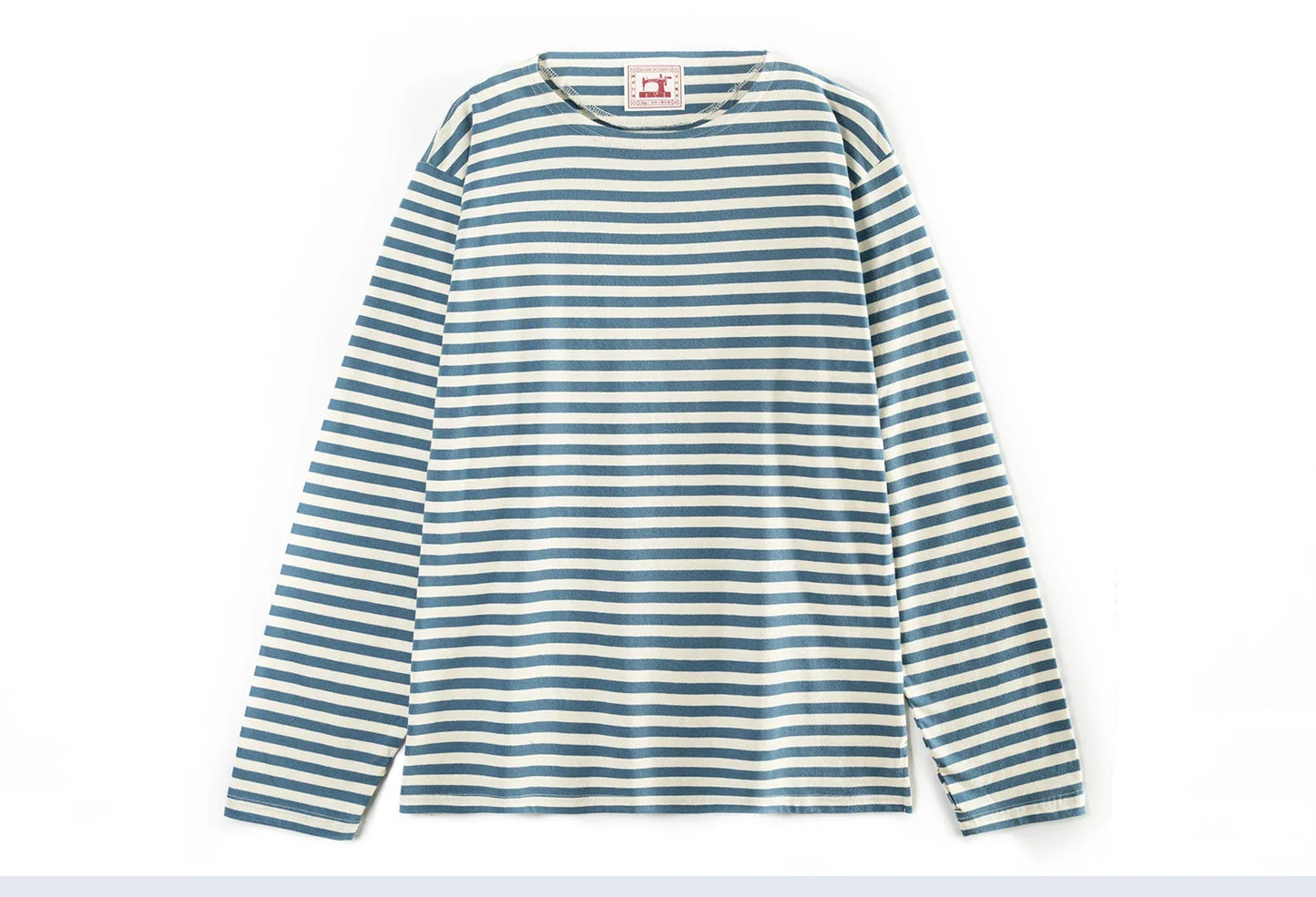 Men Loose Fit One Shoulder Sea Soul Long Sleeve T Shirt Blue White Breton Striped 100% Cotton Versatile Casual Tops