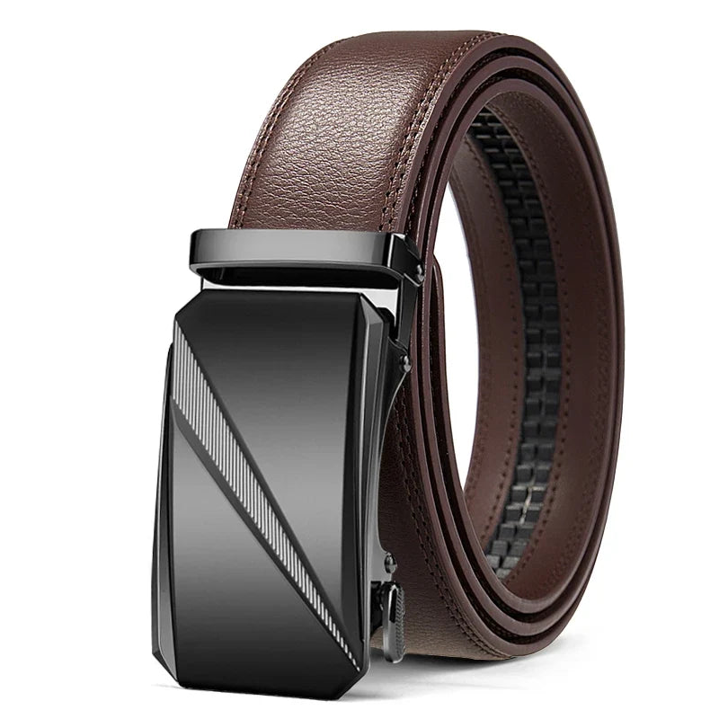 Automatic Buckle Belt for Men, High Quality Genuine Leather Belt, Adjustable Ratchet Belt Fashion Designer Belt Men