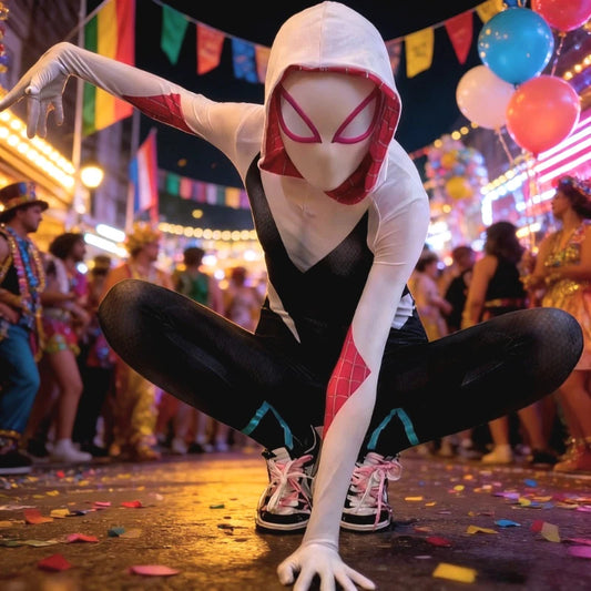 Spider Gwen Costume Across the Spider-Verse Gwen Stacy Hooded Cosplay Zentai Bodysuit Spider Man Carnival Party Anime Outfit