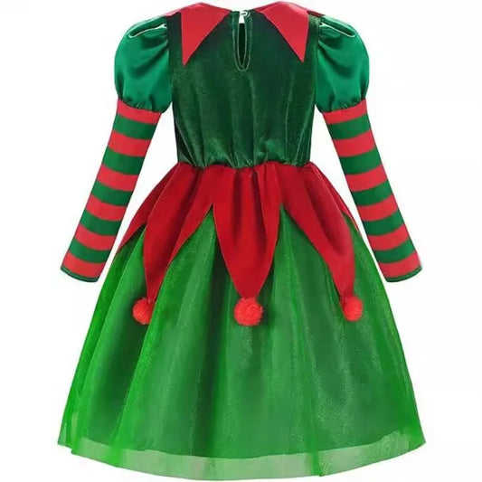 Boys Girls Elf Party Christmas Cosplay Costumes Elf Ear Role Play Set Xmas Hat Dress and Shoes Covers Stockings Kids Suit