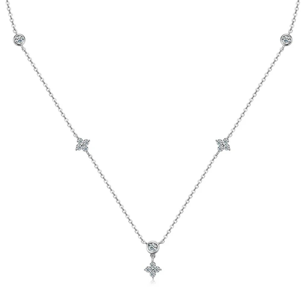 Rose Gold Four Leaf Clover Moissanite Necklace 925 Silver Plated 18k Yellow/White Gold Diamond Choker Chain for Women Jewelry