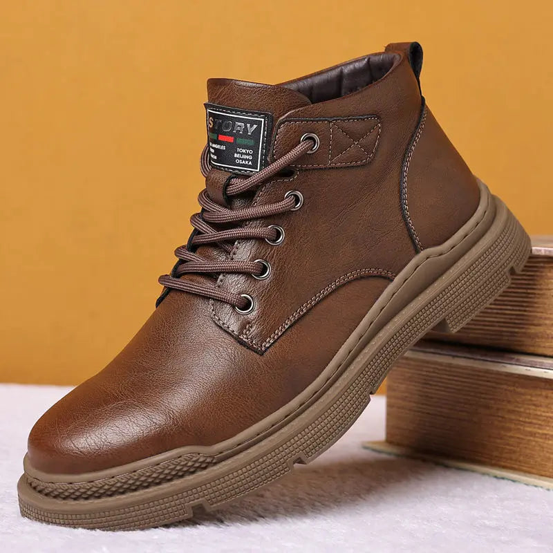 Casual Formal Footwear Brand Men's Leather Shoes New in Winter Men Boots Warm Plush Lace-up Ankle Boots Comfy Office Work Shoes