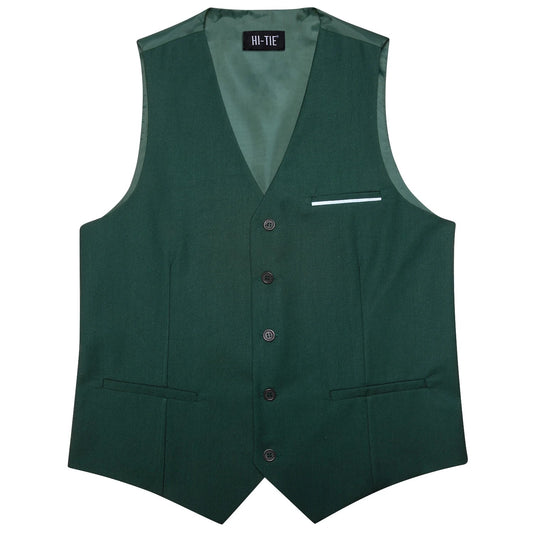 Men's Vest Elegant Green Waistcoat Necktie Handkerchief Cufflinks Sets for Male Wedding Business Party Designer Gift