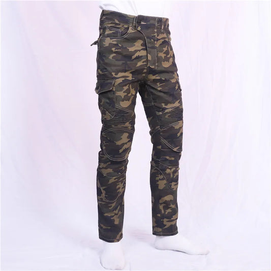 Jungle Camouflage Leisure Men Motorcycle Outdoor Riding Rider Jeans Equipment Protective Gear Road Racing Stretch Pants