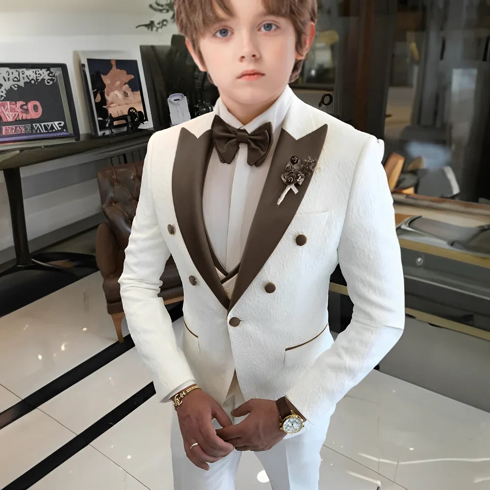 Jacquard Boys Suit Set 3 Pieces Wedding Guest Outfit,High Quality Peak Lapel Tuxedo For Kids,Children's Slim Fit Suits 2-20T