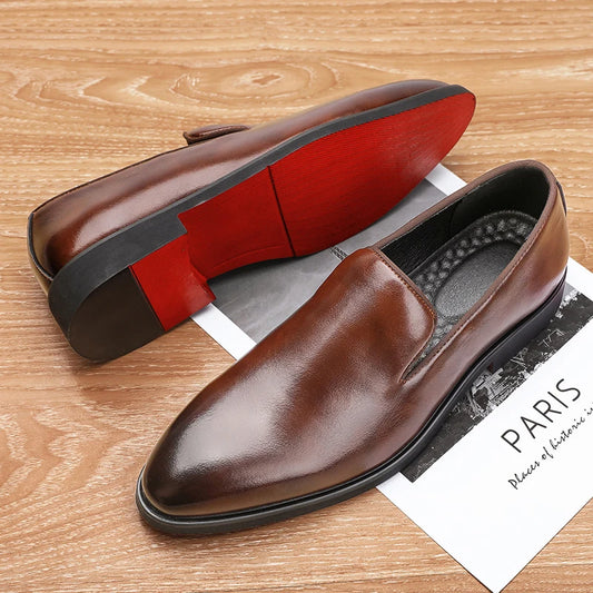 Italian brand mens Loafers Men's brown daily soft sole red sole patent leather shoes Outdoor business dress shoes big size:38-48