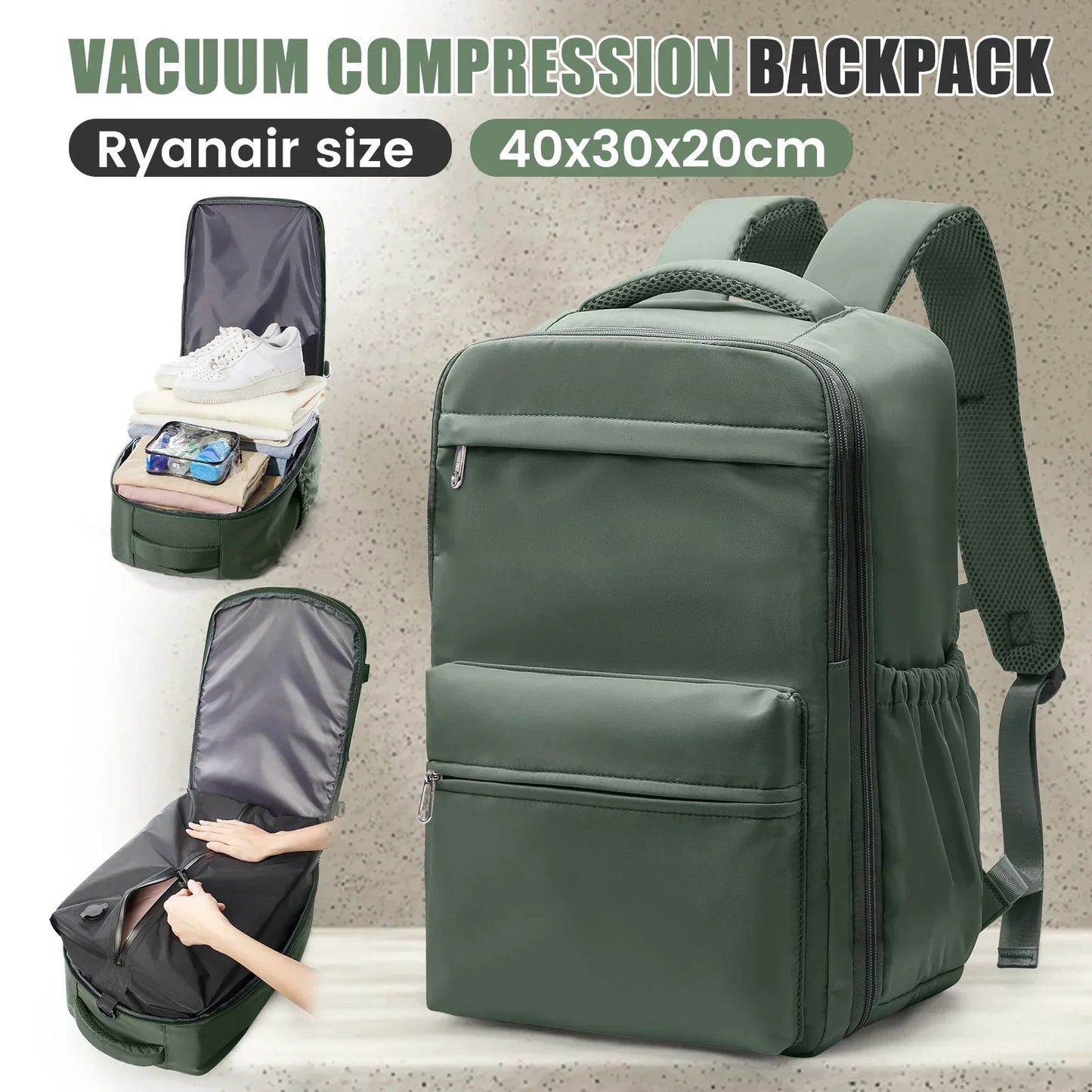 Travel Backpack Vacuum Compression Backpack with Pump, Wizzair Cabin Bag 15.6" Laptop Travel Bag,Storage Bag