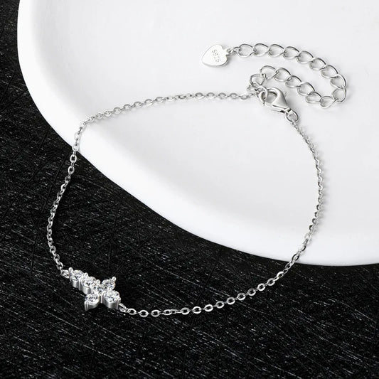 Bracelet Maillons Croix Jésus en Moissanite 0.06CT 2.5mm Couleur D pour Femme Argent S925 Test Diamant Réussi 0.36cttw