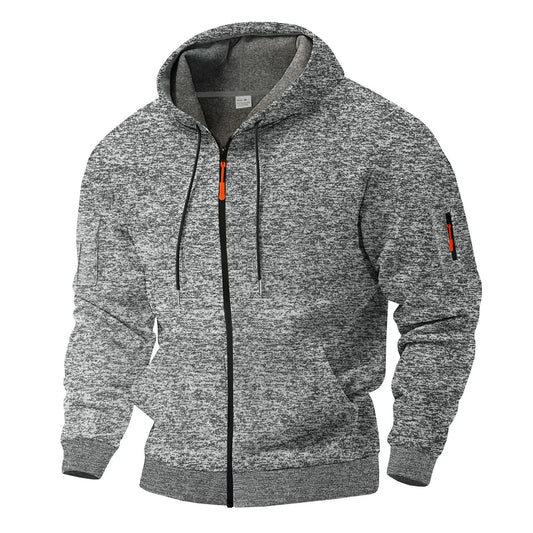 Heavy fleece men's jacket winter retro tooling pocket hooded zipper sports sweater men
