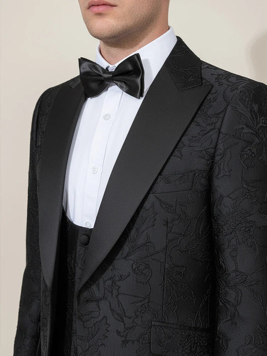 high quality luxury men's suit 3 piece set dinner black party tuxedo banquet attire Fashion Male Groom wedding