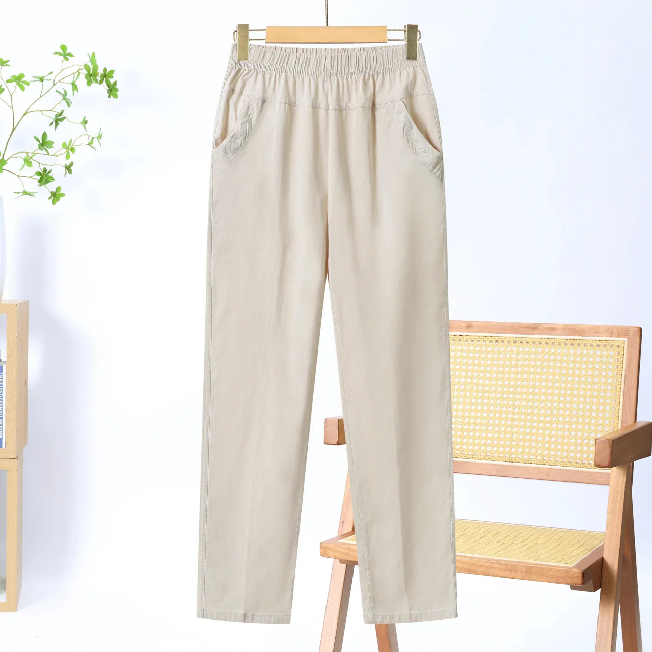 Summer Casual Washed Cotton Women's Plus Size Pants 2025 Elastic Waist Office Casual Outdoor Trousers Breathable Cool Clothing