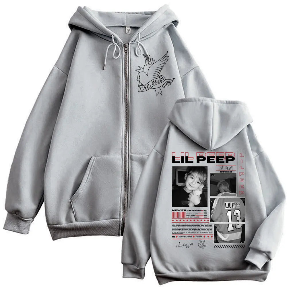 Rapper Lil Peep Merch Zipper Hoodies Fashion Hip Hop Vintage Zip Up Jacket Pullovers Men Women Casual Long Sleeve Sweatshirts