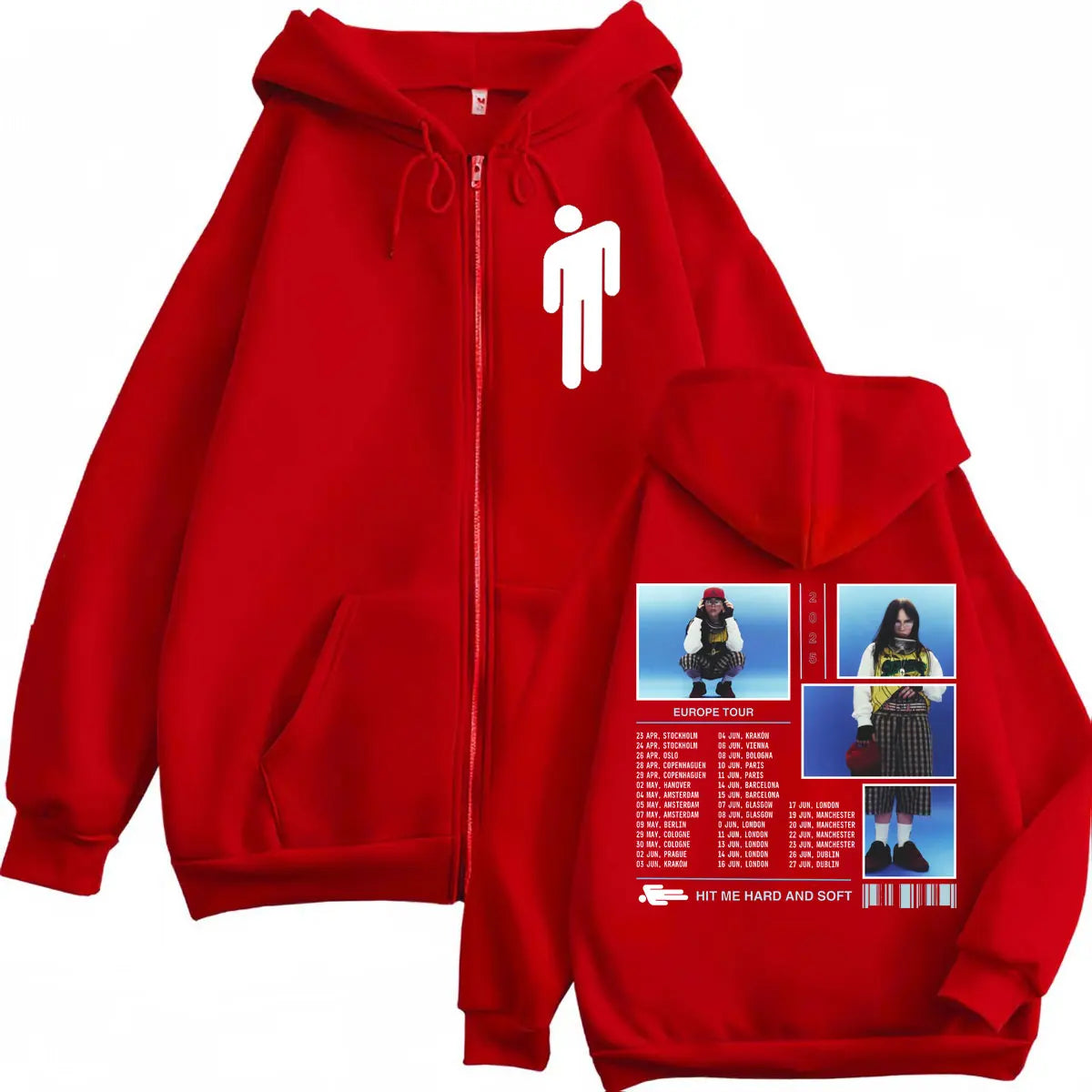 Hit Me Hard and Soft Tour 2025 Zipper Hoodies High Street Fashion Trend Zip Up Sweatshirts Men Women Casual Oversized Pullovers