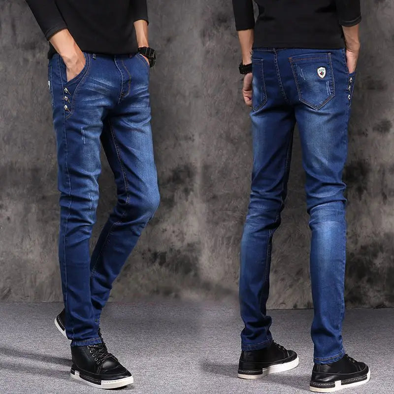 Stylish Black Luxury Men's Korean Streetwear Punk Fashion Comfortable Stretch Jeans Slim Fit Straight Leg Casual Denim Pants