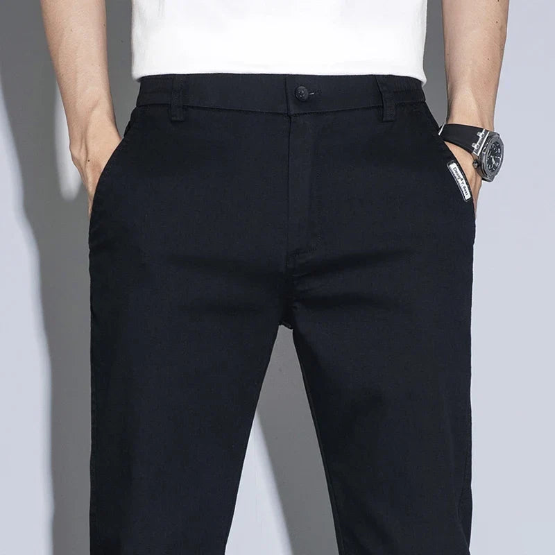 Spring Summer Thin Men's Slim Straight Casual Pants Fashion Korean Solid Color Elastic Comfortable Business Gray Trousers