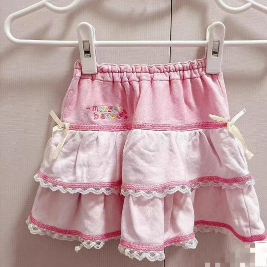 Sweet Lolita Style Cake Mini Skirts Japan Women Kawaii Cartoon Embroidery Bow Pleated Skirts Y2k Short Fairy Skirt Faldas Mujer