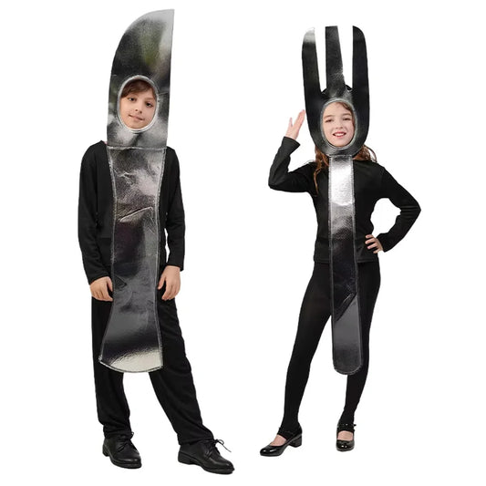 Halloween Carnival Cutlery Spoon Knife Fork Headdress Holiday Dress Up Oufits Funny Cosplay Costume Party Clothes Kids Garment