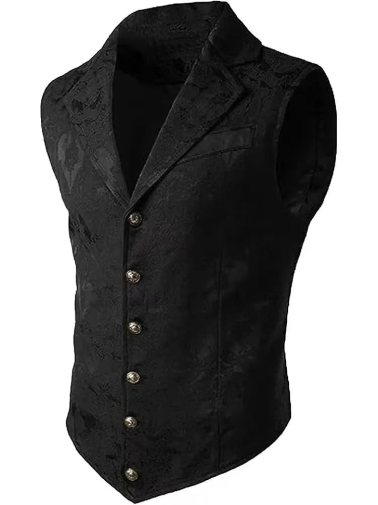 Victorian Floral Jacquard Men Suit Vest Formal Business Lapel Single Breasted Slim Fit Waistcoat Wedding Banquet Party Tops