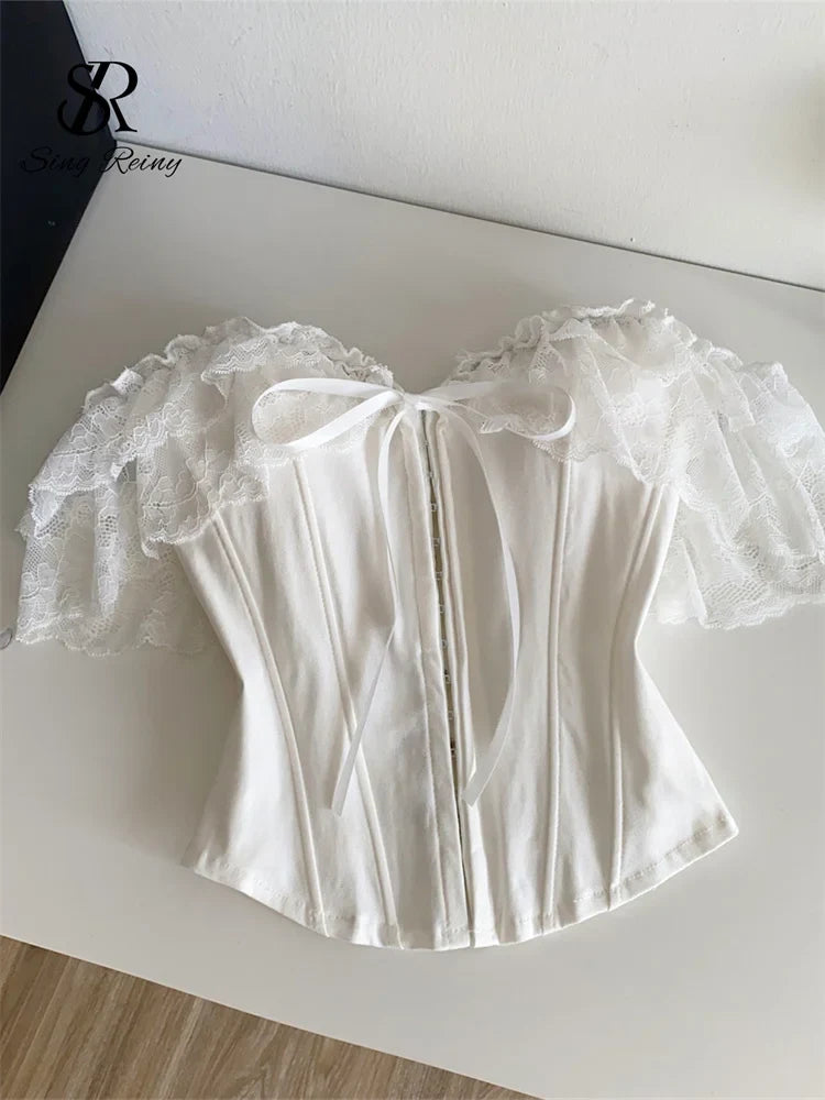 Feminine Lace Corset Tops Off Shoulder Lace Up Splice Summer 2026 Tank Top French Style Court Versatile Sensual Camis