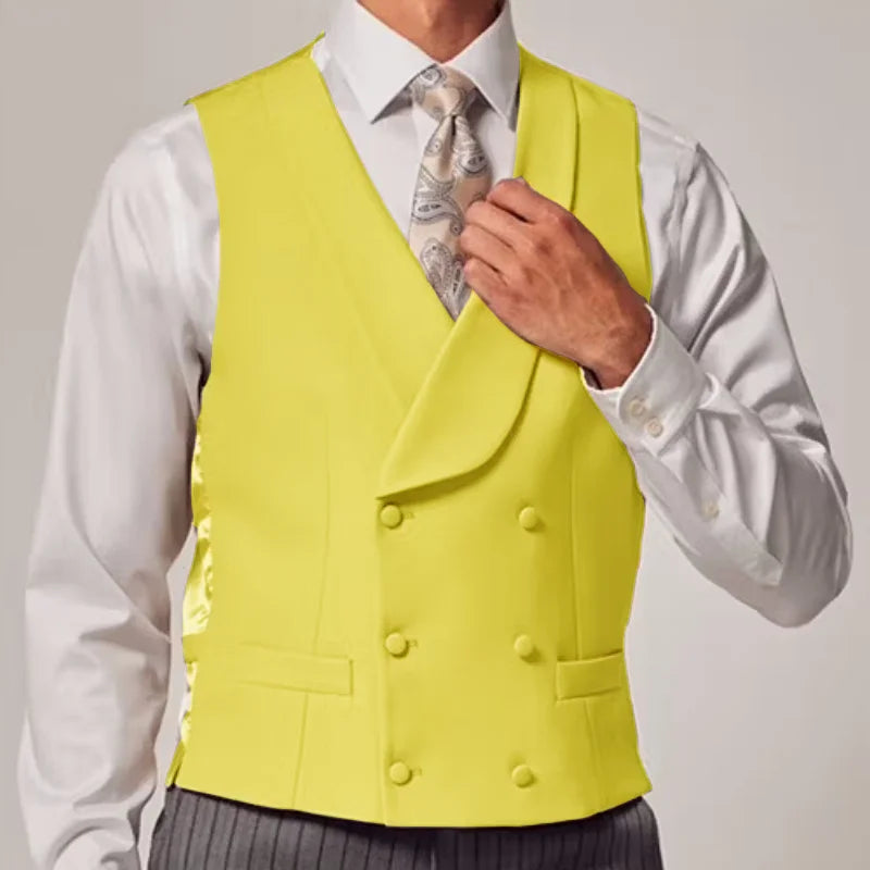 Men Vest Sky Blue Solid Color Double Button With Lapel Waistcoat For Wedding Groom Business Formal Banquet Work Men Suit Vest