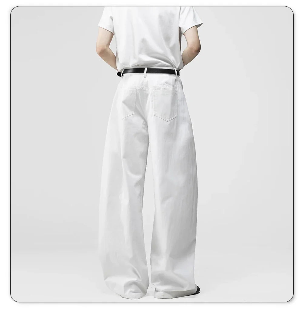 Men's White Baggy Machete Wide-Leg Jeans Daily Casual Denim Pants Solid Business Ladies' Balloon Pants High Street Men's Clothes