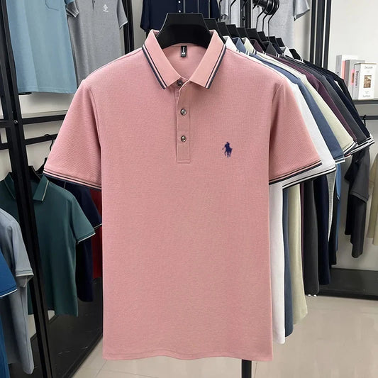 100% pure cotton men's short sleeved summer new golf casual polo shirt high-end brand designer pony embroidery design Tshirt top