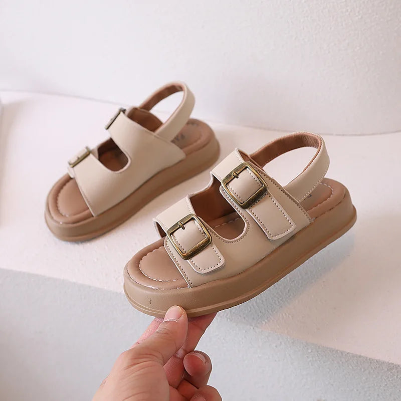 Classic Brown Boys Sandals Summer Sea Holiday Shoes Slides Slingback Soft Bottom Beige Girls Sandal Platform Sandals Kids H03243